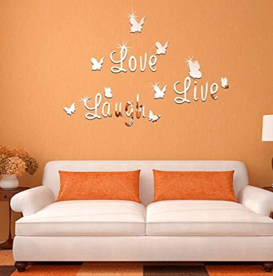 3D Acrylic Mirror Butterfly Stickers Silver Love