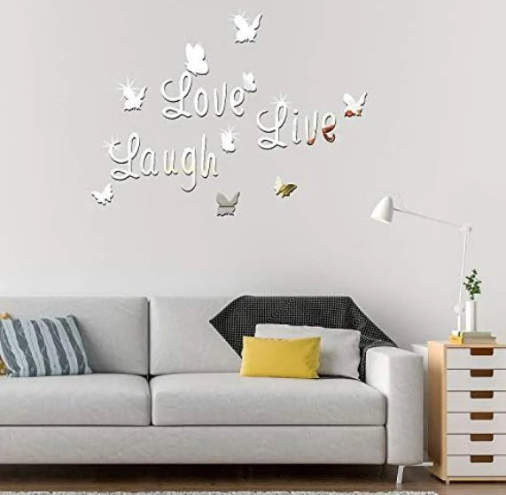 3D Acrylic Mirror Butterfly Stickers Silver Love